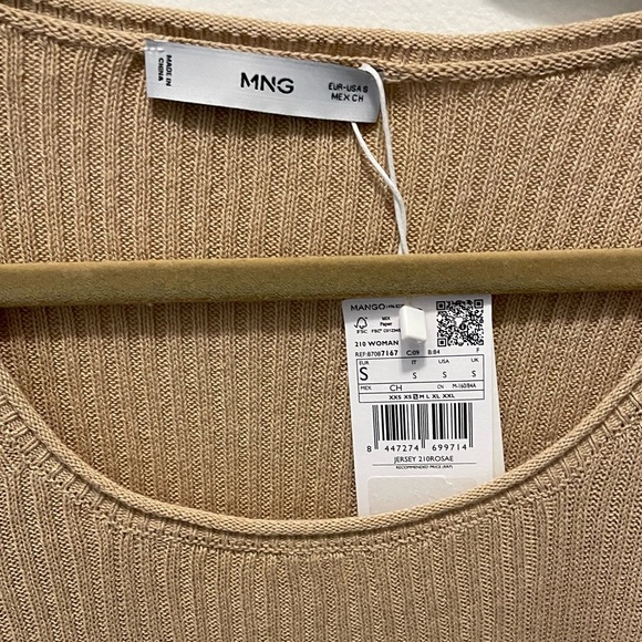NWT Mango Beige Ribbed Knit Top Size Small - Picture 4 of 5